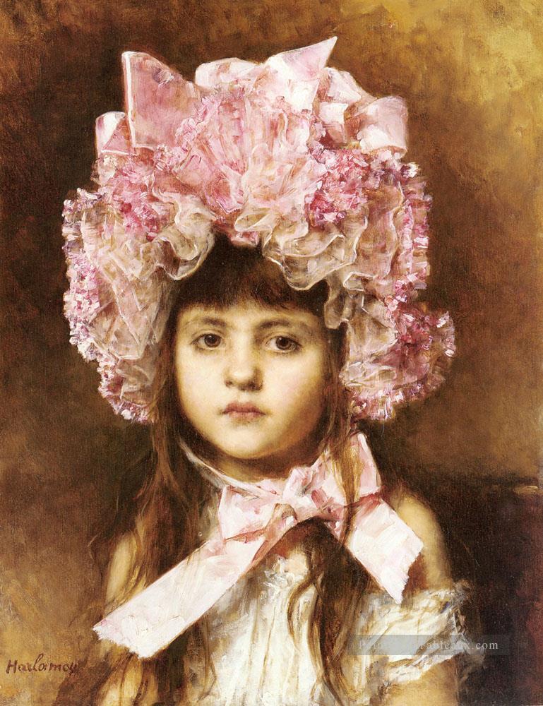 Le portrait de la fille de Bonnet Rose Alexei Harlamov Peintures à l'huile
